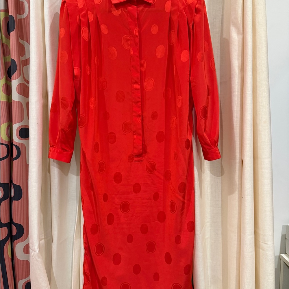 Vintage Liz Claiborne Vibrant Red Polka Dot Long Sleeve Dress